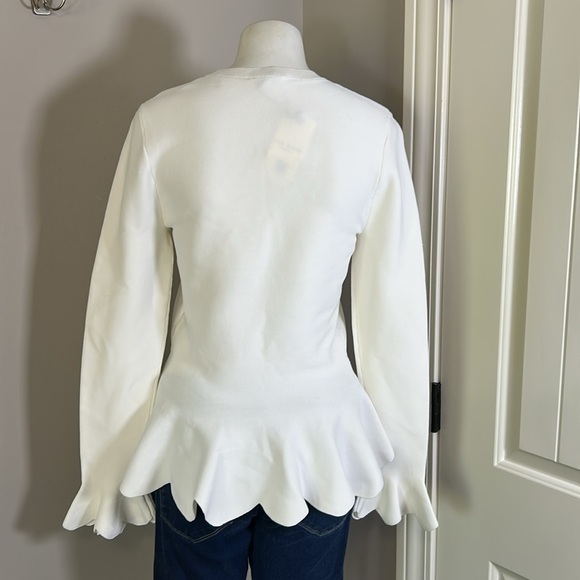 Ted Baker Lillyyy Fitted Peplum Top Ivory Long Sleeve Knit Stretch 3 US 8-10 NEW - Picture 6 of 12